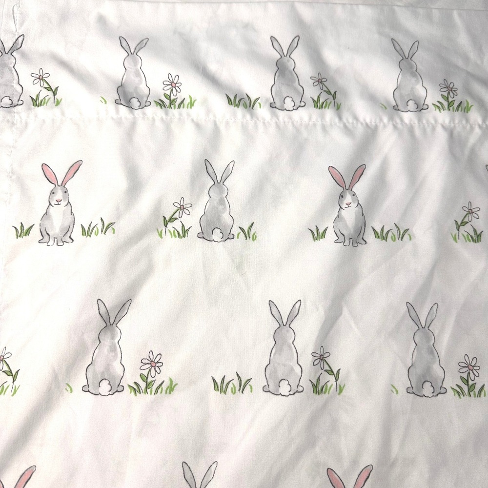 Cynthia Rowley Bunny Rabbit Floral Print White Bed Queen Sheet Set Easter